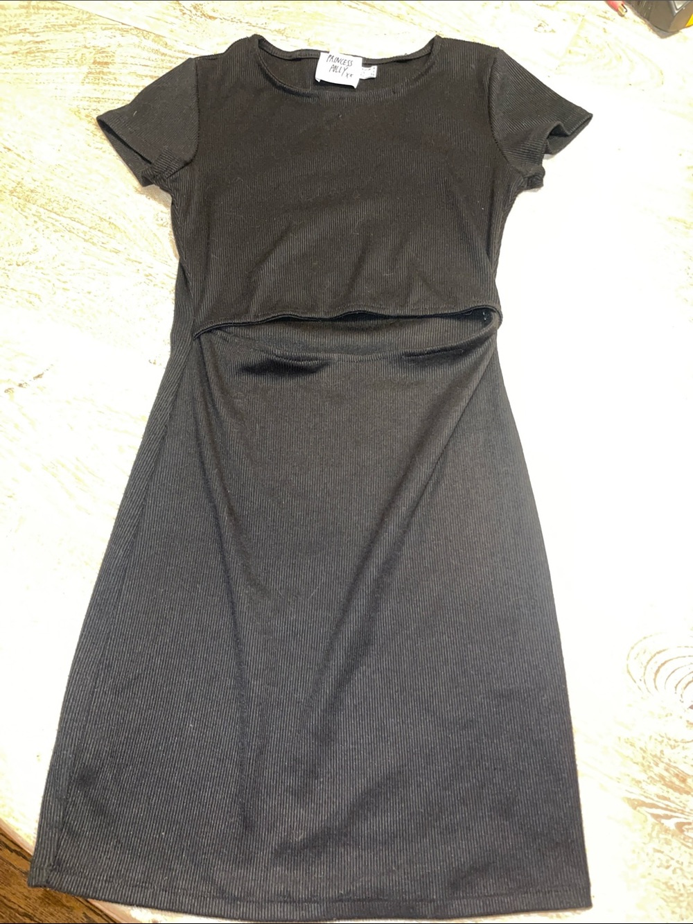 Princess Polly Black Short Sleeve Stomach Cutout Ribbed Mini Dress size 4